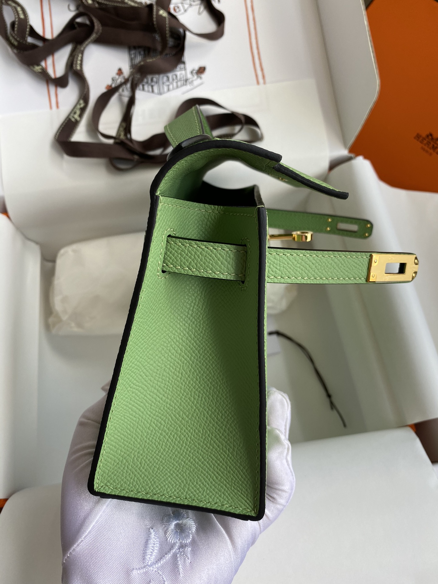 Hermes Mini Kelly Pochette 22cm Bag In Kiwi Green Epsom Leather